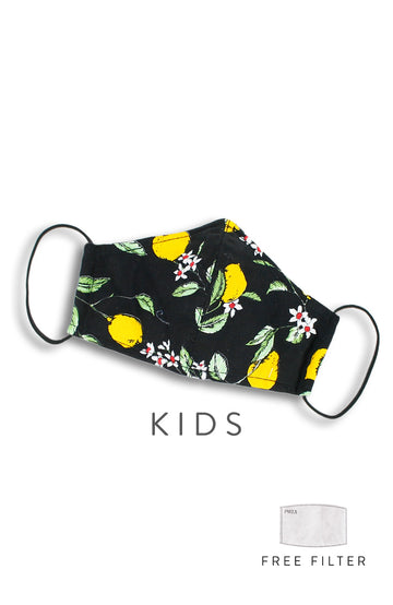 KIDS Italian Limoncello Pure Cotton Face Mask - Noir Black